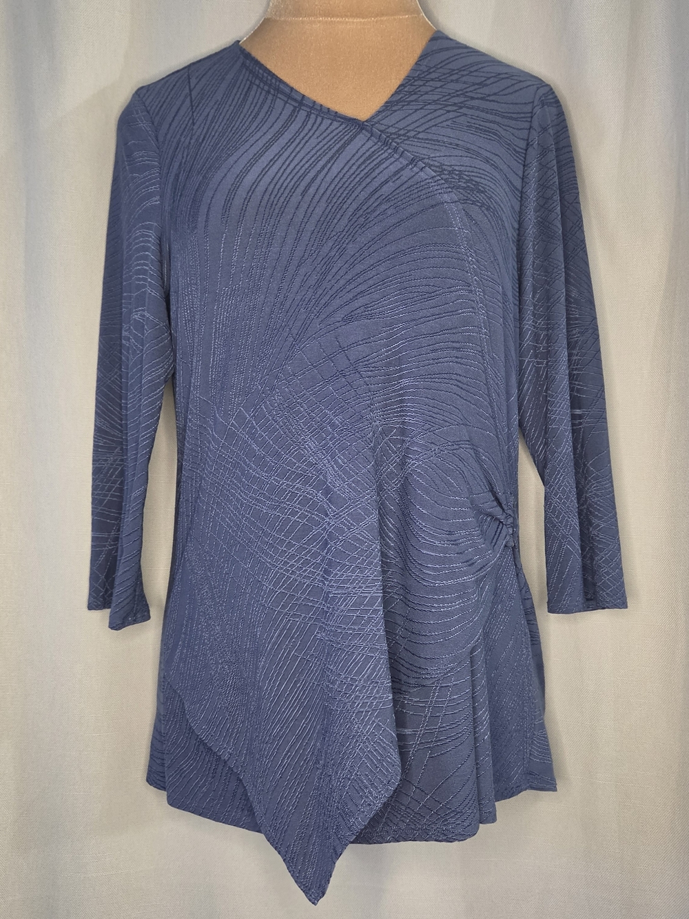 Chicos Women’s Asymmetrical Knot-Detail Top in Slate Blue Size Medium